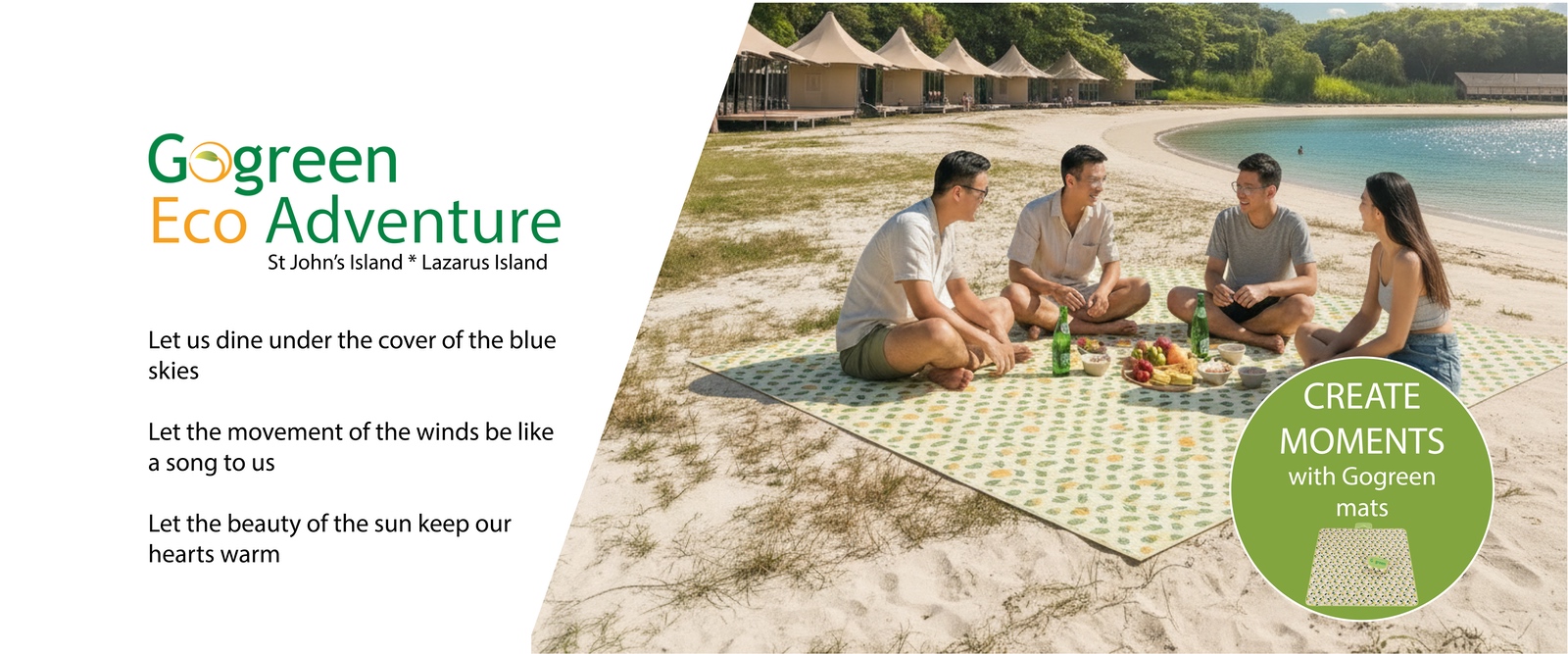 White sandy beach at Sentosa with Gogreen Eco Adventure